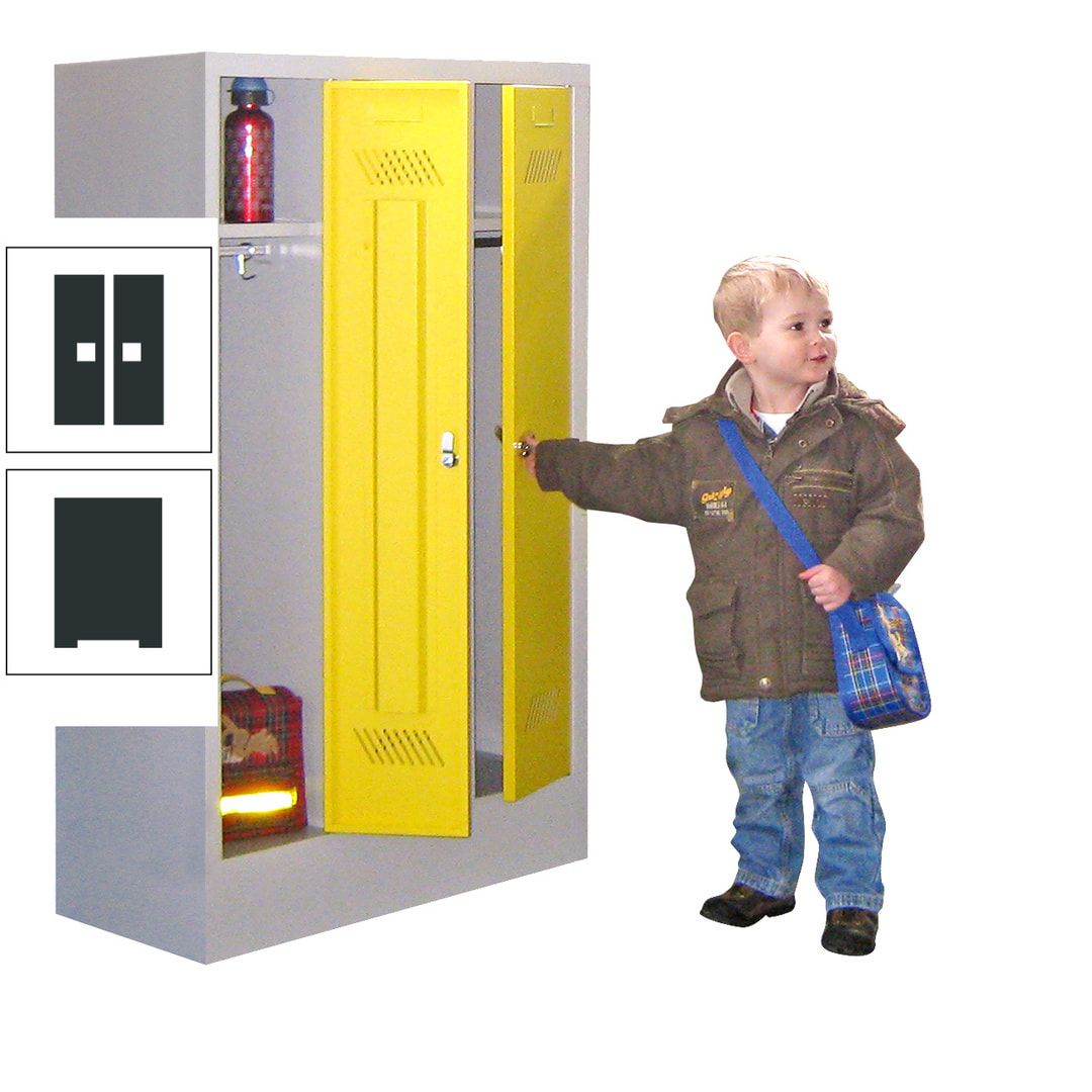 Spindschrank f. Kindergärten - mit Sockel - Höhe 1.300 mm - 2 Abteile a 250 mm - Drehriegel - anthrazitgrau