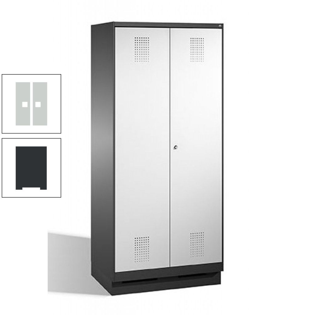 Doppel-Spind, Doppeltüren, Garderobenschrank mit Sockel, 2 Abteile a 400 mm, Korpus anthrazitgrau, Tür anthrazitgrau, 1.800 x 800 x 500 mm (HxBxT)