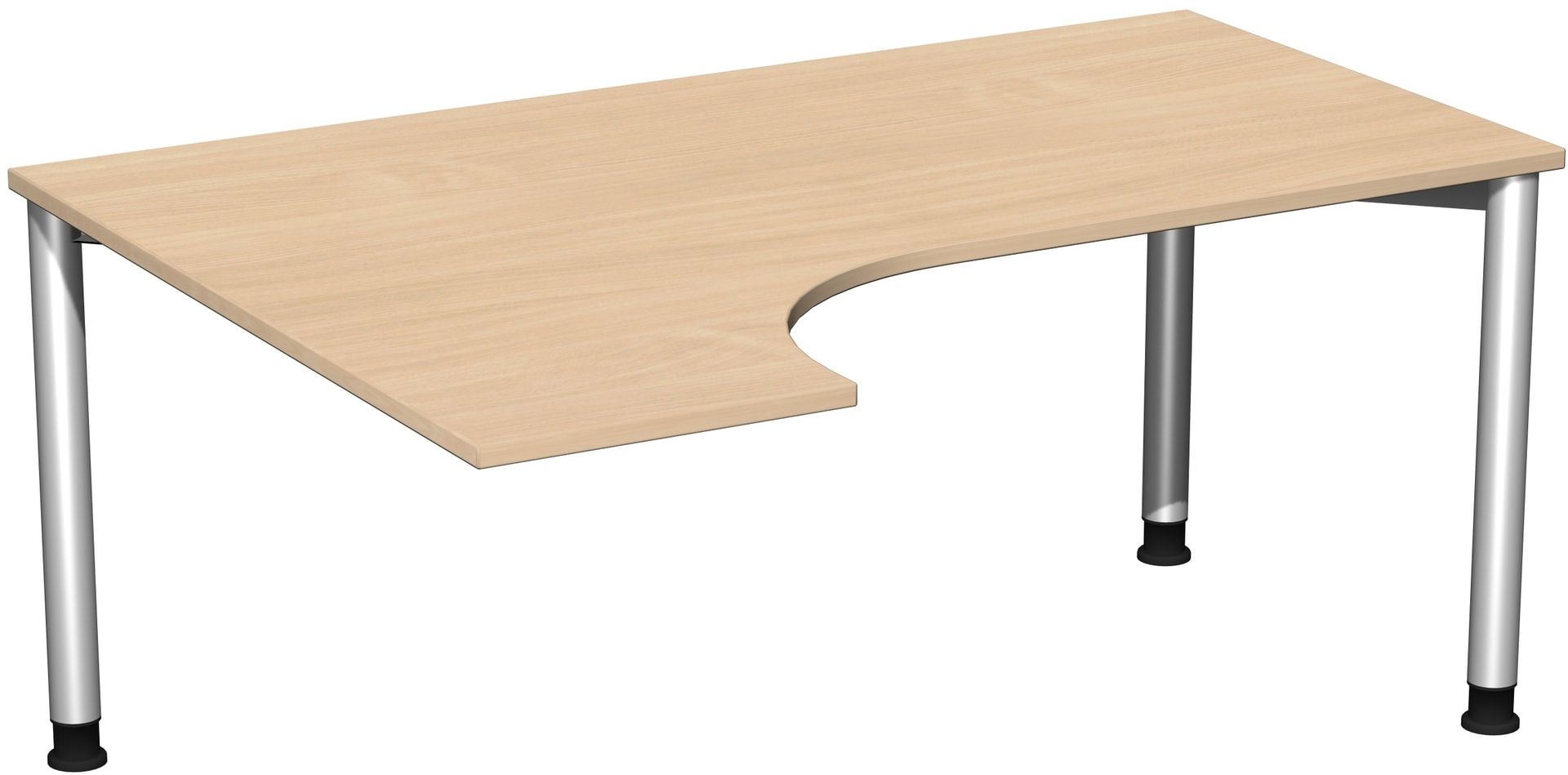 Eckschreibtisch mit einseitig verkürzten Füßen, 4-Fuß Flex, Ecke links, Höhe 680-800 mm, 1.600 x 1.200 mm (BxT), Gestell anthrazit, Ahorn