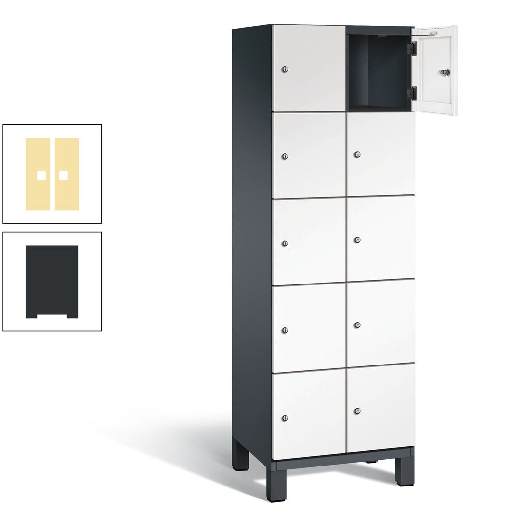 Fächerschrank, Stahlschrank, 10 Fächer, Türöffnungsbegrenzer, Füße, 1.980 x 600 x 525 mm (HxBxT), Korpus anthrazitgrau, Front anthrazitgrau