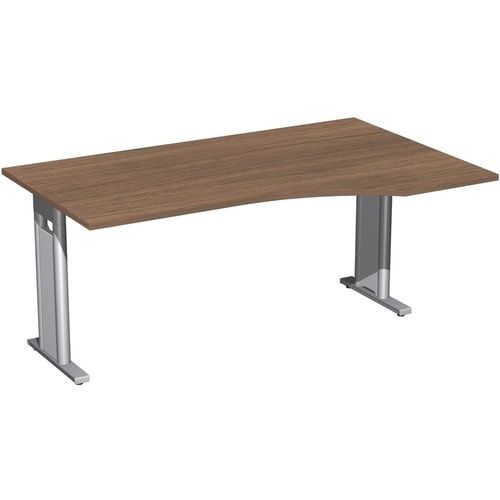 Eckschreibtisch, Ecke rechts, Füße einseitig verkürzt, C-Fuß Pro, 720 x 1.600 x 1.000 mm (HxBxT), Gestell silber, Dekor Ahorn