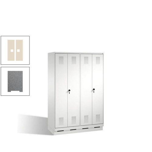Doppel-Spind, Doppeltüren, Garderobenschrank mit Sockel, 4 Abteile a 300 mm, Korpus anthrazitgrau, Tür anthrazitgrau, 1.800 x 1.200 x 500 mm (HxBxT)