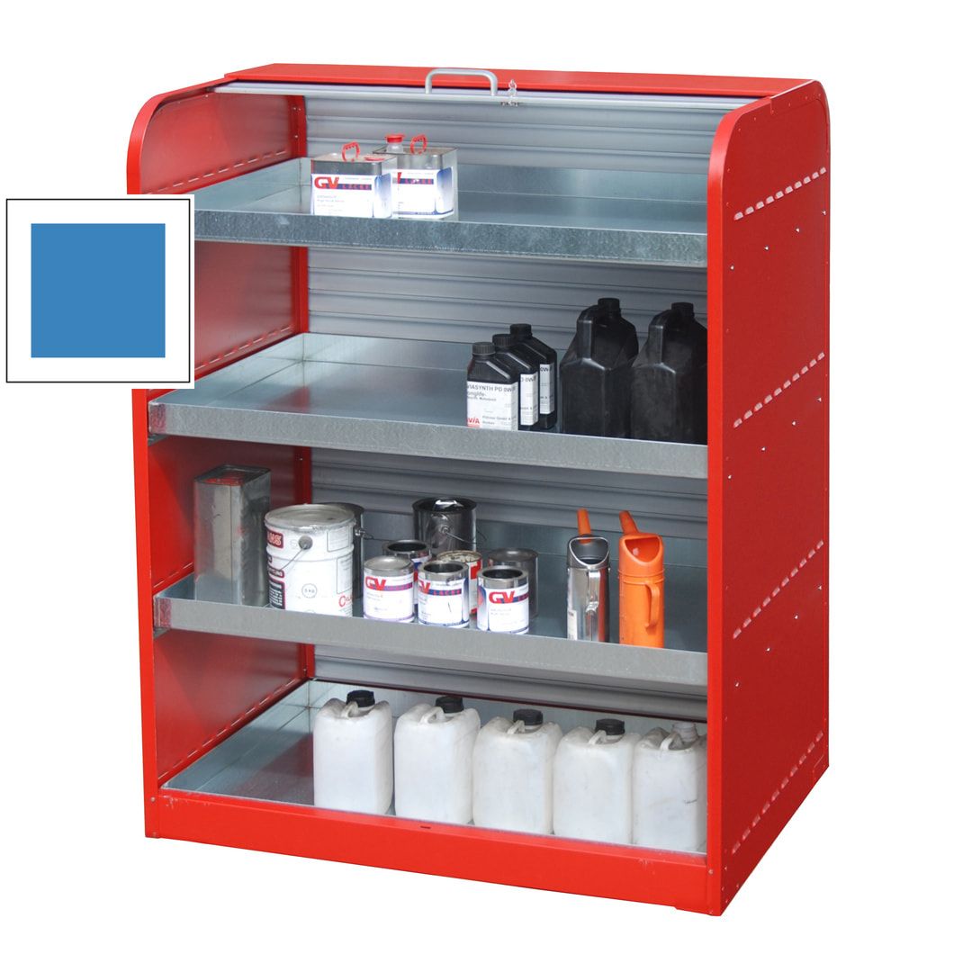 Gefahrstoffschrank mit Rollladen - 4 Kleingebindewannen - feuerrot