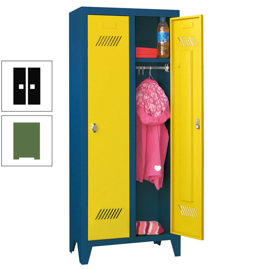 Spindschrank f. Kindergärten - mit Füßen - Höhe 1.300 mm - 2 Abteile a 250 mm - Zylinderschloss - anthrazitgrau