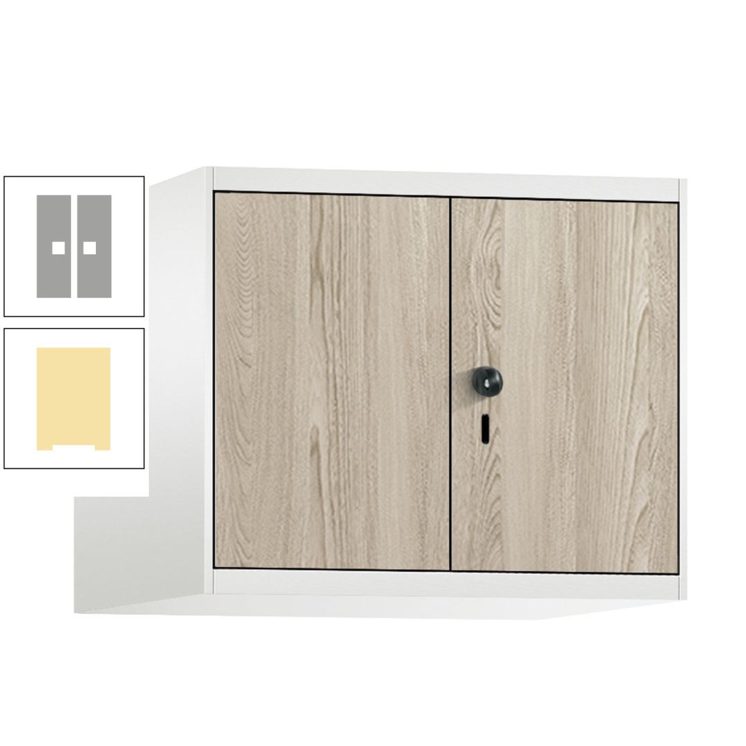 Aufsatzschrank, Schrankaufsatz, Türen paarweise, 2 Fächer a 300 mm, Farbe Pastellgelb, Tür anthrazitgrau , 500 x 600 x 500 mm (HxBxT)