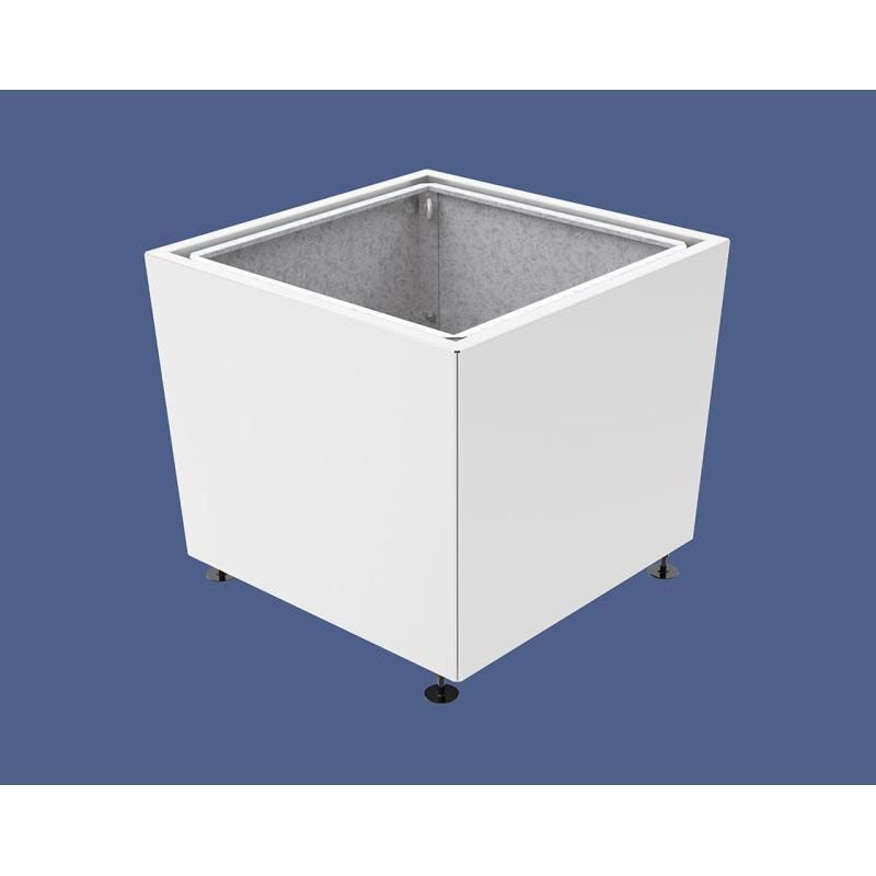 Pflanzkübel, 2 mm Stahlblech fvz, innen Blech feuerverzinkt mit Verladungsgriffen, verstellbare Füße, 760 x 785 x 785 mm (HxBxT), enzianblau