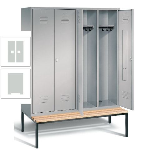 Doppel-Spindschrank, Buche Sitzbank untergebaut, 4 Abteile a 400 mm, Korpus lichtgrau, Tür anthrazitgrau, 2.090 x 1.590 x 815 mm (HxBxT)