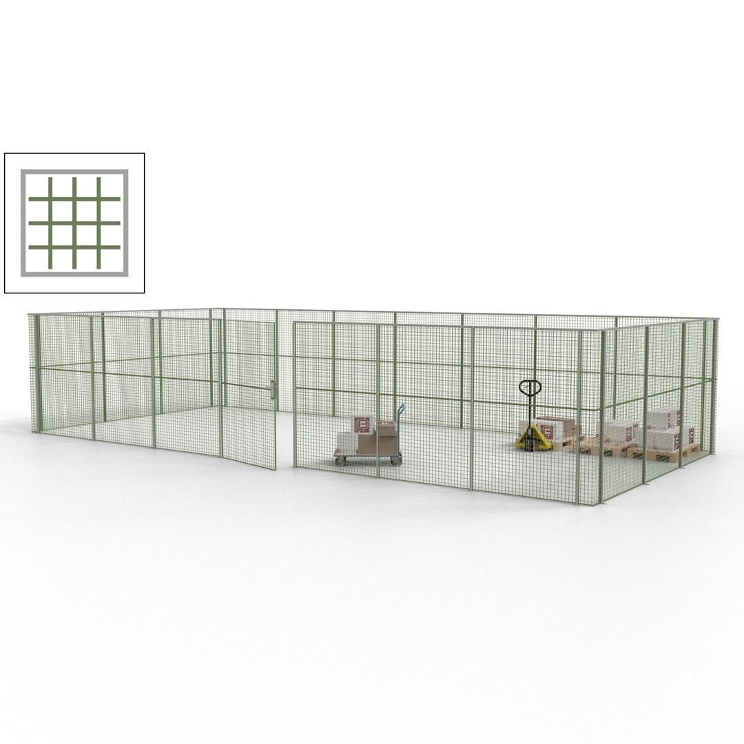 Hallentrennwand - Flügeltür, Gitter - 19 Gitterwände - 2.200 x 10.900 x 4.900 mm (HxBxT) - Perlweiß/reinorange