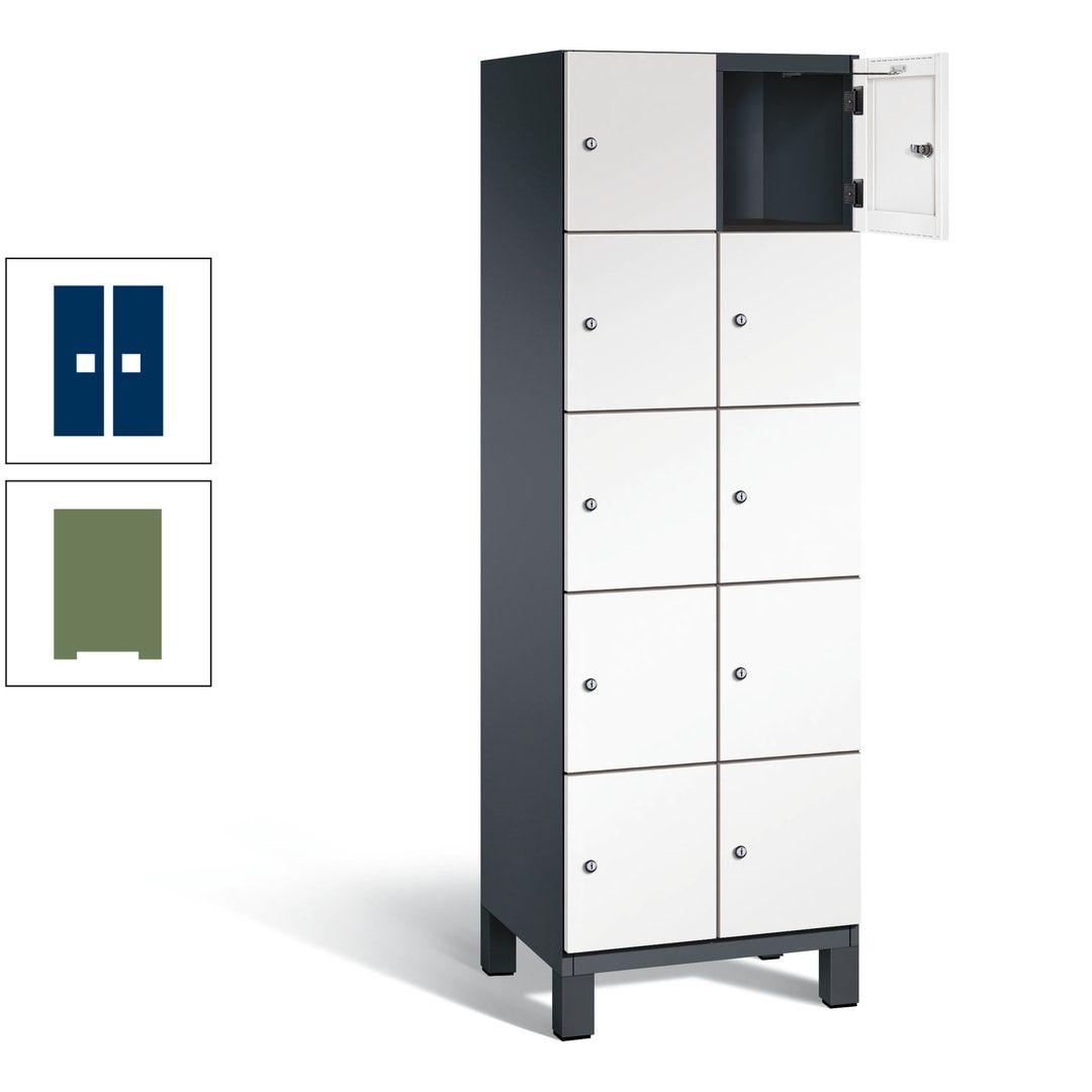 Fächerschrank, Stahlschrank, 10 Fächer, Türöffnungsbegrenzer, Füße, 1.980 x 600 x 525 mm (HxBxT), Korpus anthrazitgrau, Front anthrazitgrau