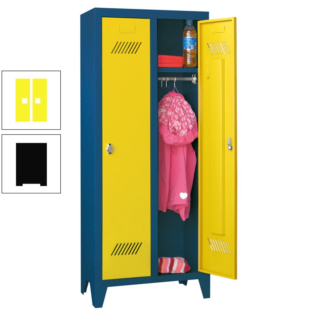 Spindschrank f. Kindergärten - mit Füßen - Höhe 1.300 mm - 2 Abteile a 250 mm - Zylinderschloss - anthrazitgrau