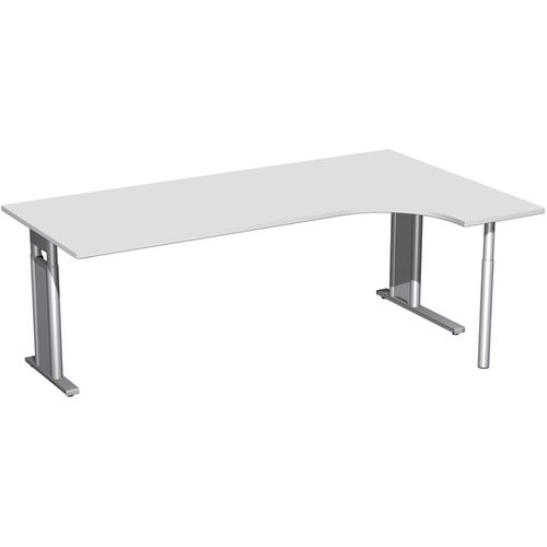 Eckschreibtisch, Ecke rechts, Füße einseitig verkürzt, C-Fuß Pro, höhenverstellbar, 680-820 x 1.600 x 1.200 mm (HxBxT), Dekor Ahorn