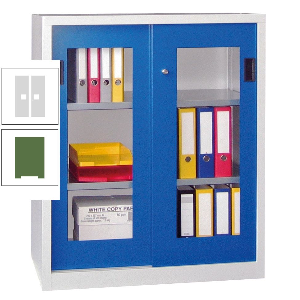 Schiebetürenschrank - Sichtfenstertüren - 1.000x1.000x400 mm (HxBxT) - 2 Böden, gepulvert - Zylinderschloss - anthrazitgrau
