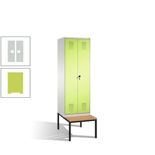 Doppel-Spind, Garderobenschrank, Buche Sitzbank untergebaut, 2 Abteile a 300 mm, Korpus anthrazitgrau, Tür anthrazitgrau, 2.090 x 600 x 815 mm (HxBxT)