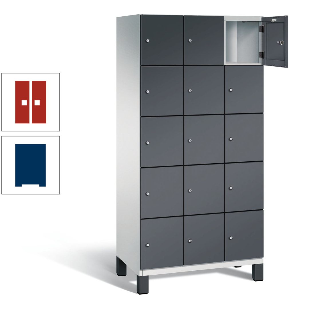 Fächerschrank, Stahlschrank, 15 Fächer, Türöffnungsbegrenzer, Füße, 1.980 x 900 x 525 mm (HxBxT), Korpus anthrazitgrau, Front anthrazitgrau