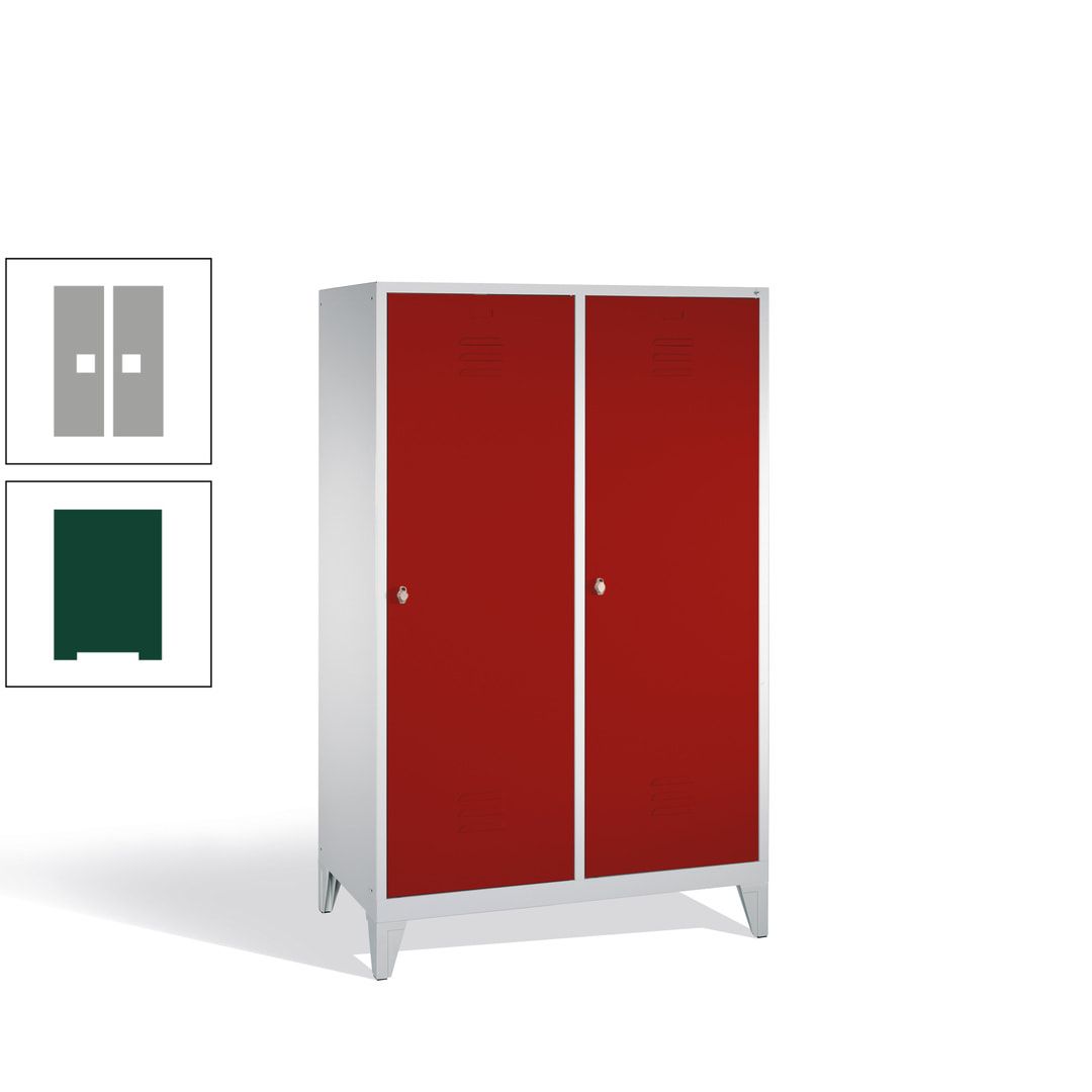 Doppel-Spind mit 2 Großtüren, Garderobenschrank mit Füßen, 4 Abteile a 300 mm, Korpus anthrazitgrau, Tür anthrazitgrau, 1.850 x 1.190 x 500 mm (HxBxT)