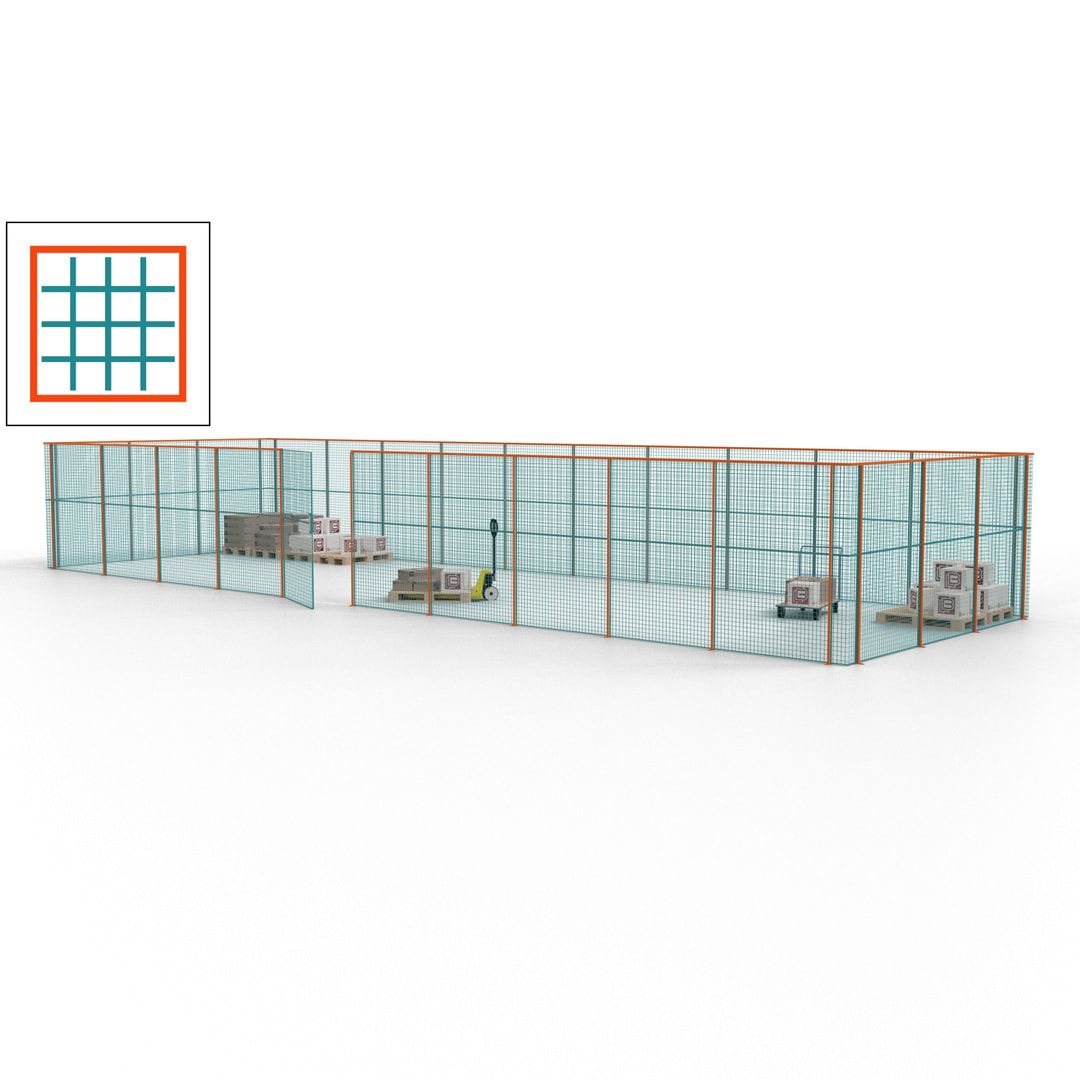 Maschinen Schutzgitter - Hallentrennwand - Sicherheitszaun - Tür - 39 m - 2.200 x 15.400 x 4.900 mm (HxBxT) - enzianblau