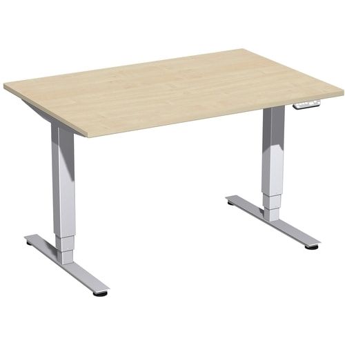 Schreibtisch, Elektro Pro+, elektronisch höhenverstellbar, 625-1.285 x 1.200 x 800 mm (HxBxT), Gestell silber, Dekor Buche