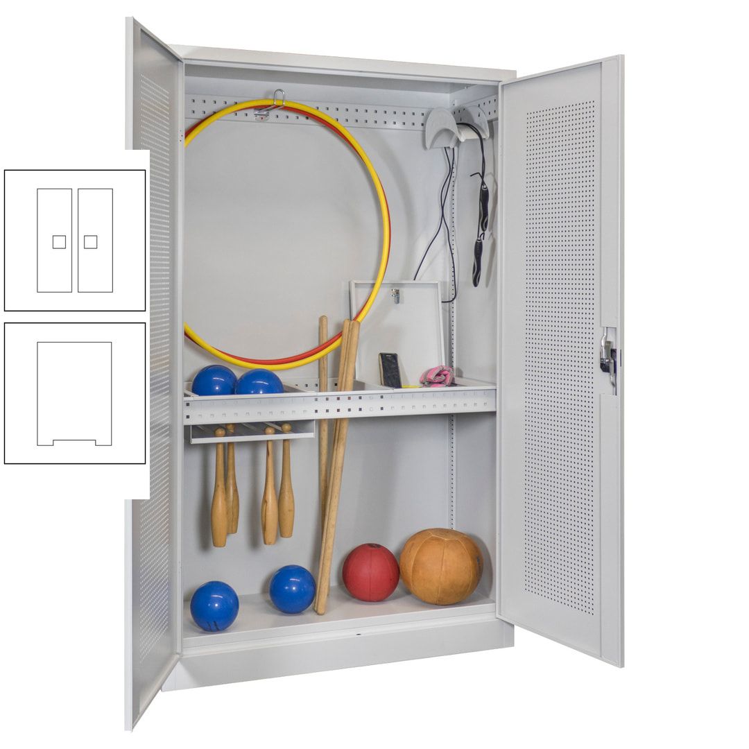 Sportschrank - Lochfeldtüren - Variante 1 - 1.950x1.200x500 mm (HxBxT) - anthrazitgrau