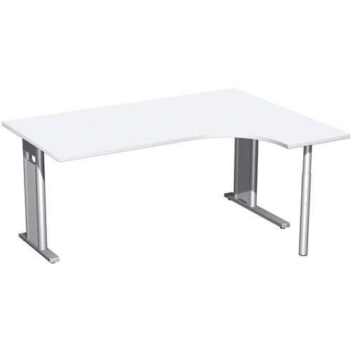 Eckschreibtisch, Ecke rechts, Füße einseitig verkürzt, C-Fuß Pro, 720 x 1.600 x 1.200 mm (HxBxT), Gestell silber, Dekor Ahorn