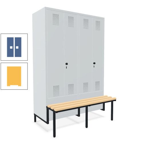 Doppel-Spind, Garderobenschrank, Buche Sitzbank integriert, 4 Abteile 300 mm, Korpus anthrazitgrau, Tür anthrazitgrau, 1.850 x 1.200 x 815 mm (HxBxT)