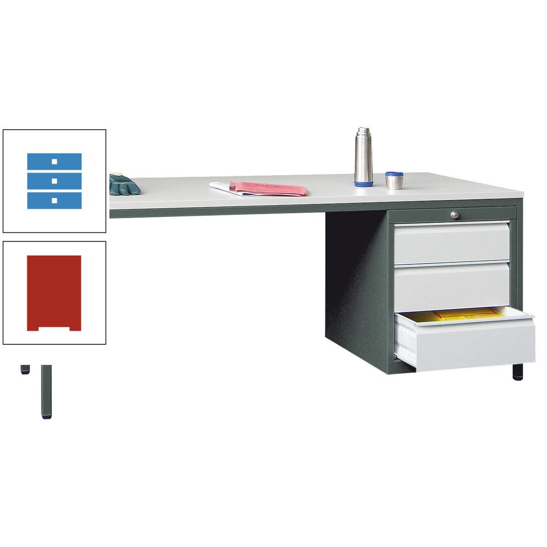 Meisterschreibtisch - 3 Schubladen 150 / 175 mm - 720 x 1.700 x 800 mm (HxBxT) - anthrazitgrau