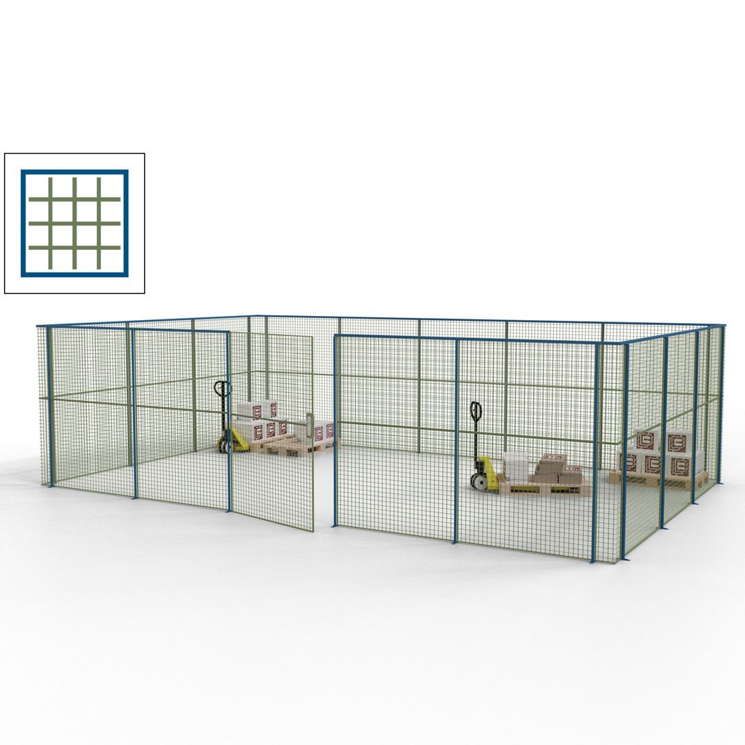 Maschinen Schutzgitter - Hallentrennwand - Sicherheitszaun - Tür - 22 m - 2.200 x 7.900 x 4.900 mm (HxBxT) - enzianblau