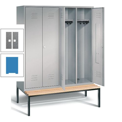 Doppel-Spindschrank, Buche Sitzbank untergebaut, 4 Abteile a 400 mm, Korpus lichtgrau, Tür anthrazitgrau, 2.090 x 1.590 x 815 mm (HxBxT)