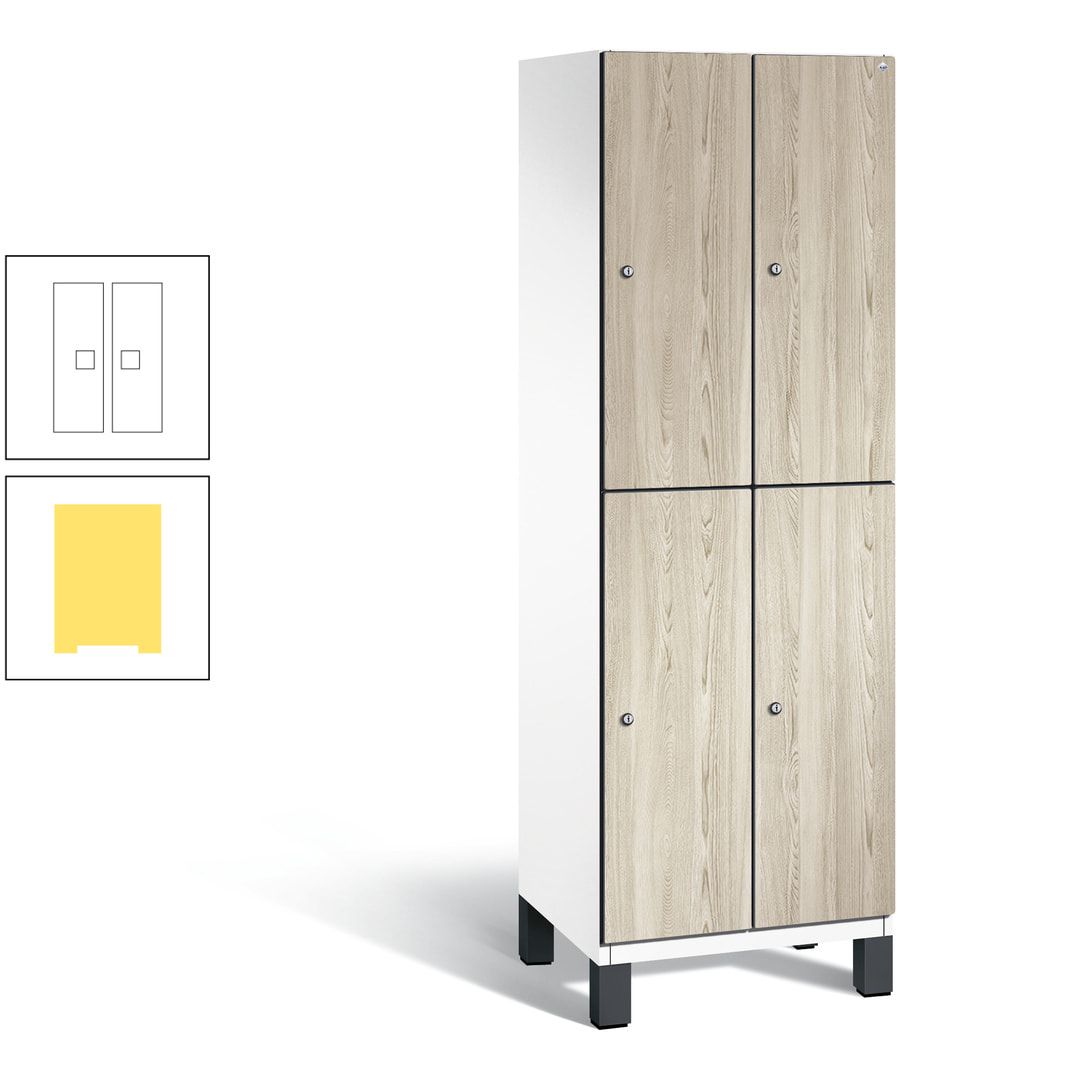 Fächerschrank, Garderobenschrank, mit Füßen, 2 Abteile, 1.980 x 600 x 525 mm (HxBxT), Korpus anthrazitgrau, Tür Donau-Ahorn