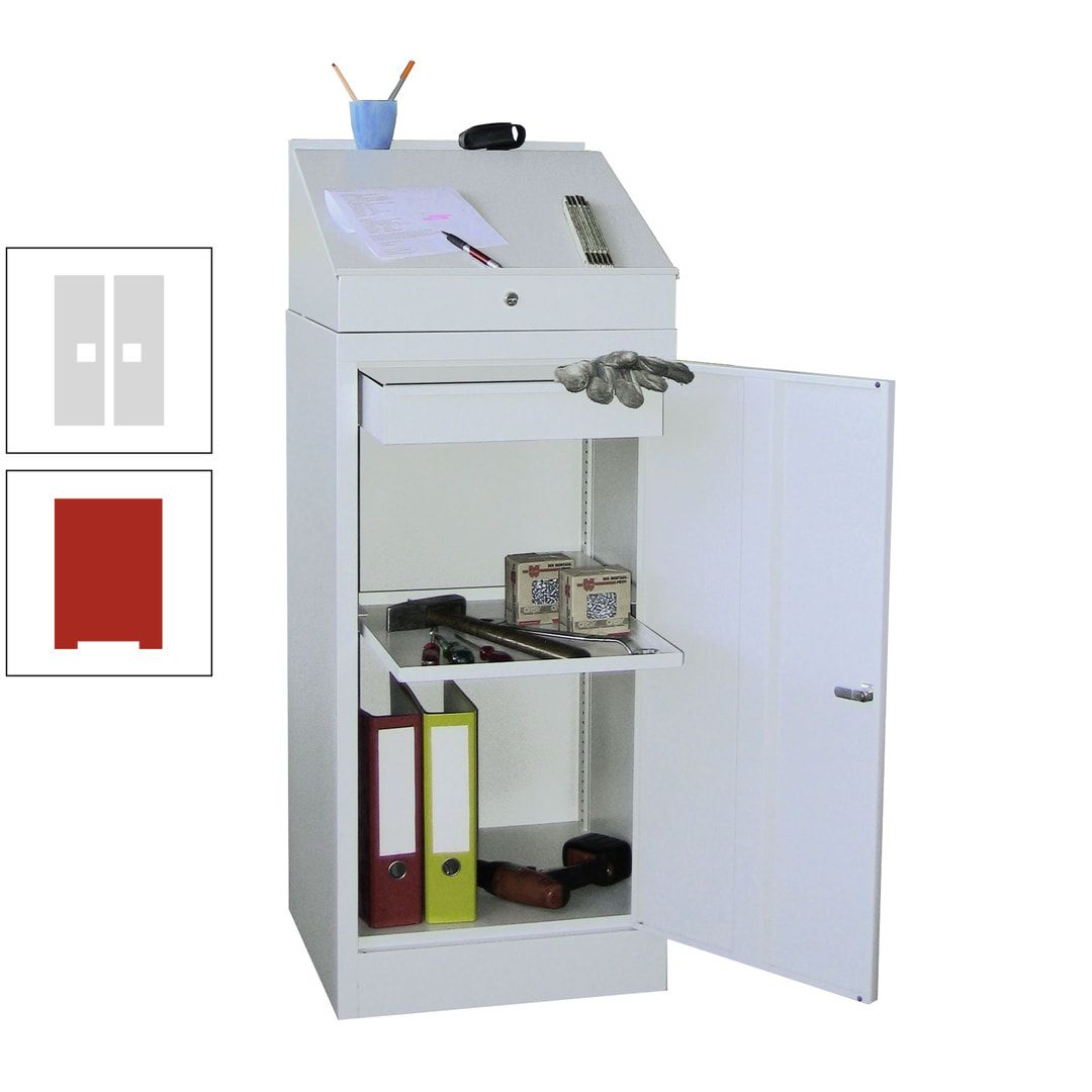 Stehpult mit Schrank - Vollblechtür - Zylinderschloss - 1 Einlegeboden, 1 Schublade - 1.270x500x500 mm (HxBxT) - anthrazitgrau