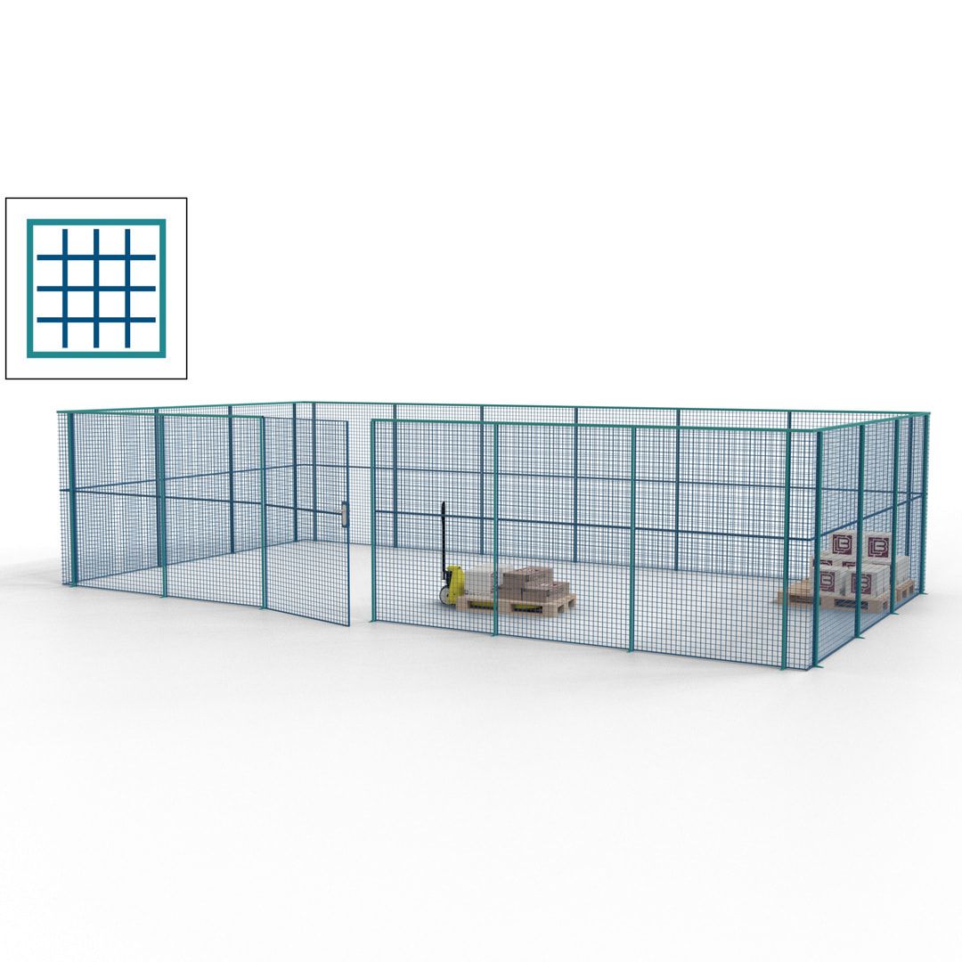 Maschinen Schutzgitter - Hallentrennwand - Sicherheitszaun - Tür - 27 m - 2.200 x 9.400 x 4.900 mm (HxBxT) - enzianblau