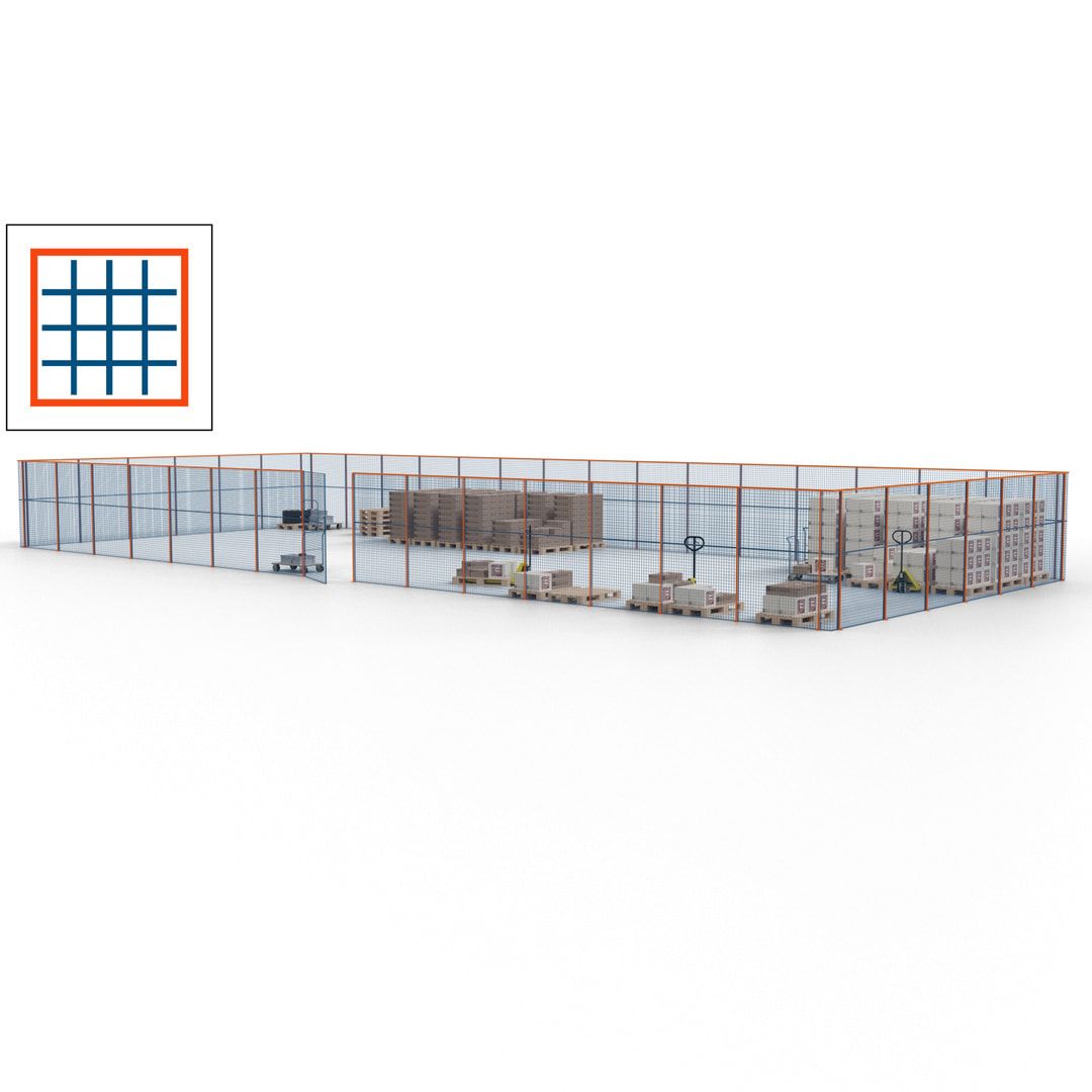 Maschinen Schutzgitter - Hallentrennwand - Sicherheitszaun - Tür - 63 m - 2.200 x 22.900 x 9.400 mm (HxBxT) - enzianblau