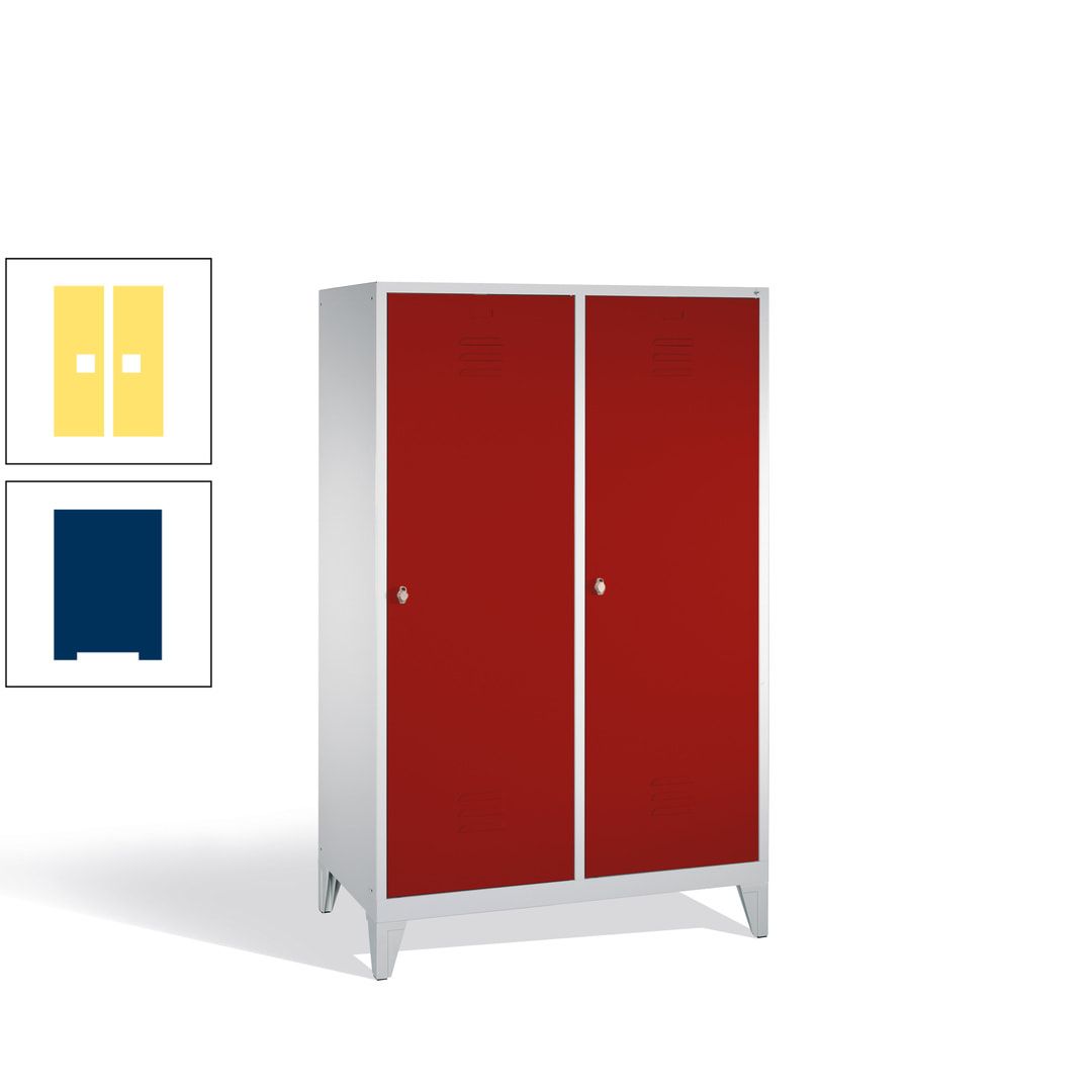 Doppel-Spind mit 2 Großtüren, Garderobenschrank mit Füßen, 4 Abteile a 300 mm, Korpus anthrazitgrau, Tür anthrazitgrau, 1.850 x 1.190 x 500 mm (HxBxT)