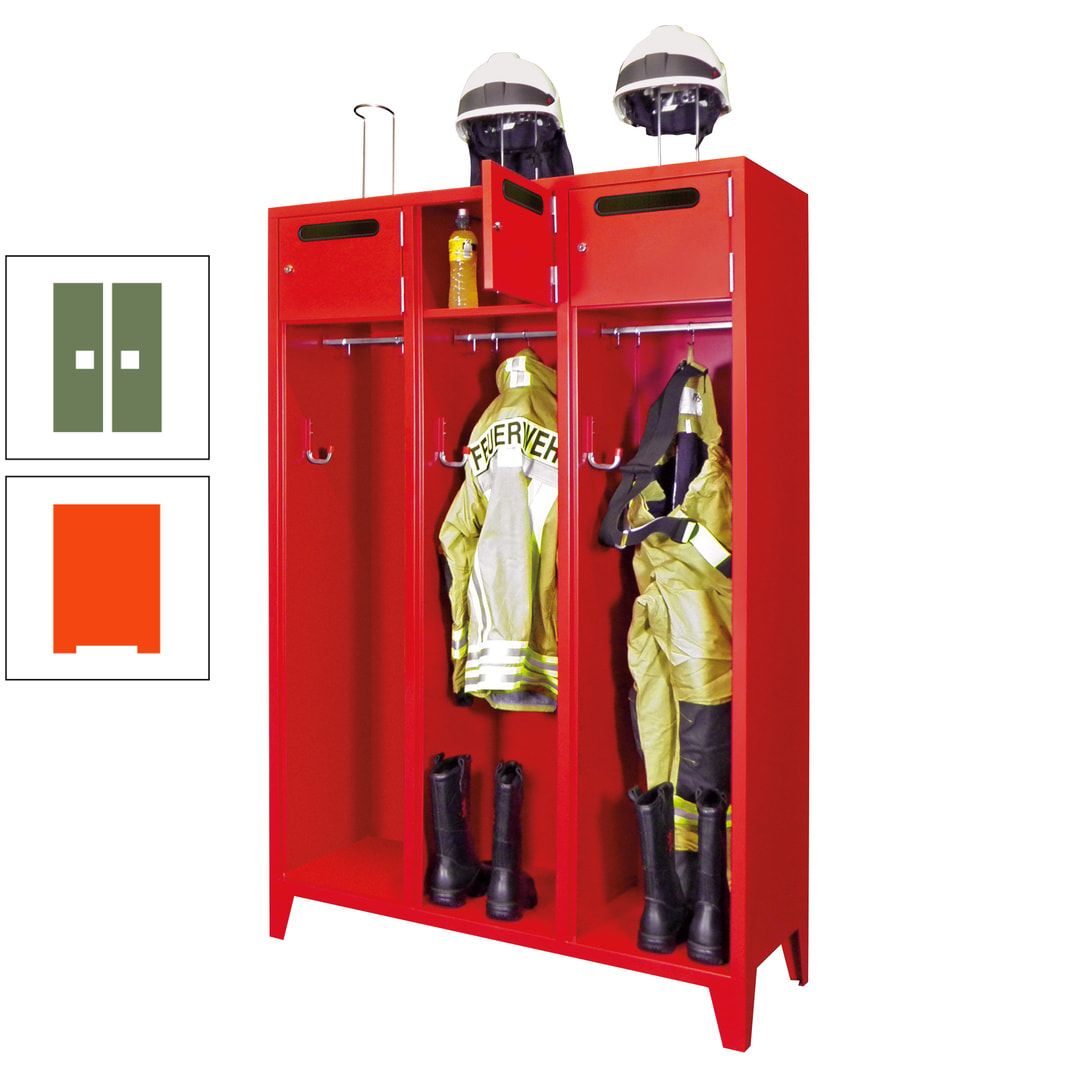 Feuerwehrschrank - 3 Abteile - Ablagefach mit Tür, Einwurfschlitz - 2.100 x 1.230 x 500 mm (HxBxT) - anthrazitgrau