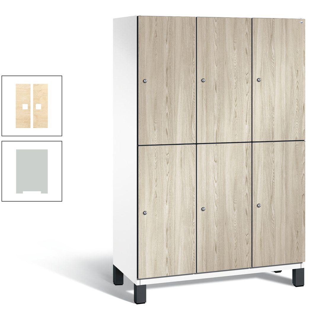 Fächerschrank, Garderobenschrank, mit Füßen, 3 Abteile, 1.980 x 1.200 x 525 mm (HxBxT), Korpus anthrazitgrau, Tür Donau-Ahorn