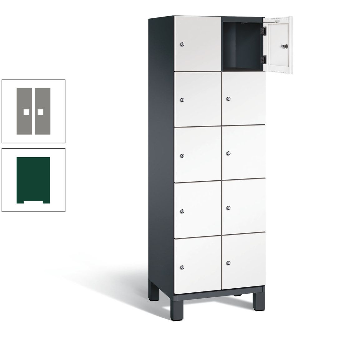 Fächerschrank, Stahlschrank, 10 Fächer, Türöffnungsbegrenzer, Füße, 1.980 x 600 x 525 mm (HxBxT), Korpus anthrazitgrau, Front anthrazitgrau