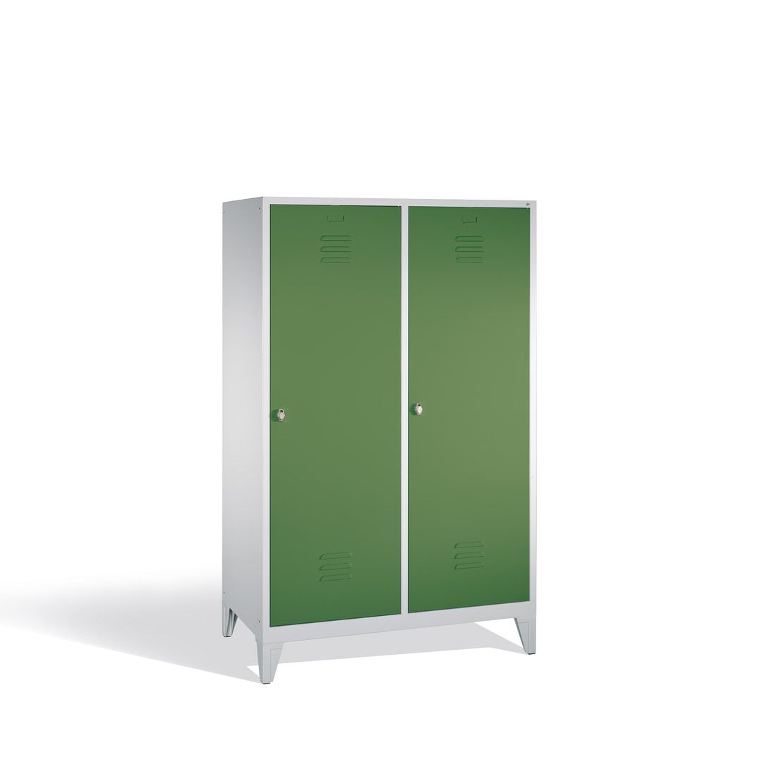 Doppel-Spind mit 2 Großtüren, Garderobenschrank mit Füßen, 4 Abteile a 300 mm, Korpus anthrazitgrau, Tür anthrazitgrau, 1.850 x 1.190 x 500 mm (HxBxT)