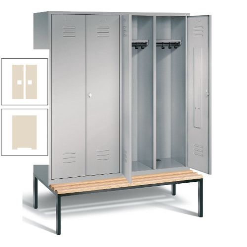 Doppel-Spindschrank, Buche Sitzbank untergebaut, 4 Abteile a 400 mm, Korpus lichtgrau, Tür anthrazitgrau, 2.090 x 1.590 x 815 mm (HxBxT)