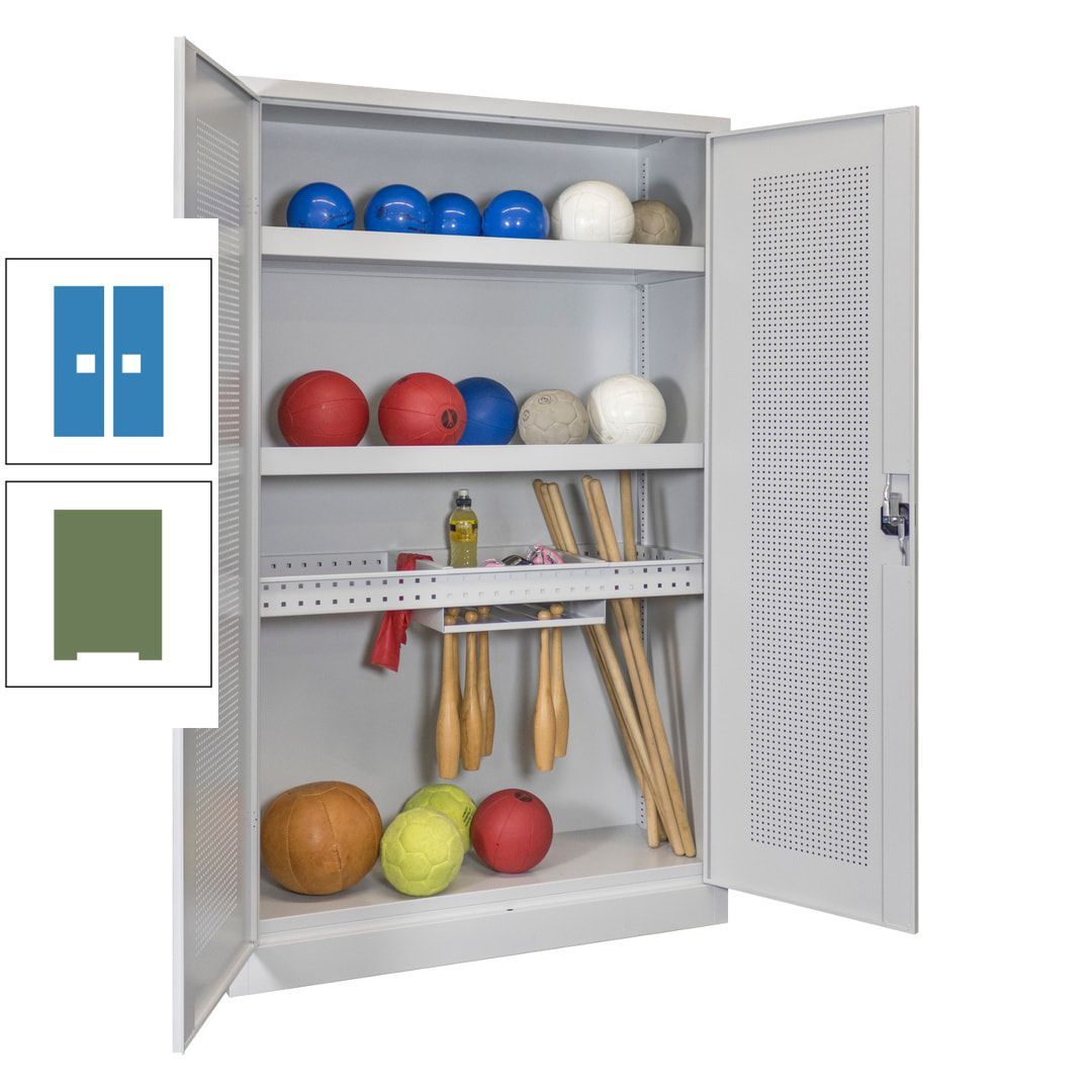 Sportschrank - Lochfeldtüren - Variante 2 - 1.950x1.200x500 mm (HxBxT) - anthrazitgrau