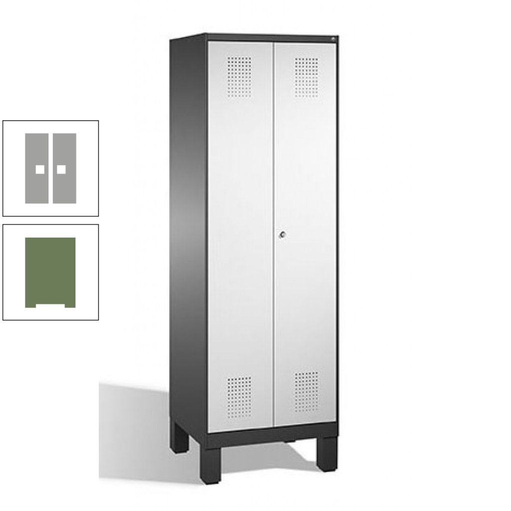 Doppel-Spind, Doppeltüren, Garderobenschrank mit Füßen, 2 Abteile a 300 mm, Korpus anthrazitgrau, Tür anthrazitgrau, 1.850 x 600 x 500 mm (HxBxT)