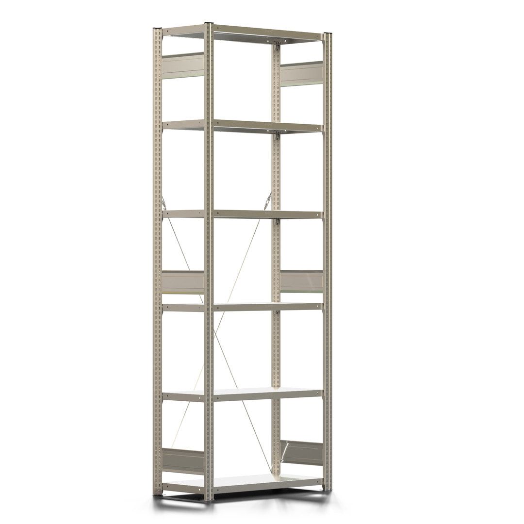 Fachbodenregal mit Tiefenriegel - 350 kg - 2.500 x 875 x 426 mm (HxBxT) - Anbauregal - 6 Böden - enzianblau - Lagerregal - Steckregal BERT