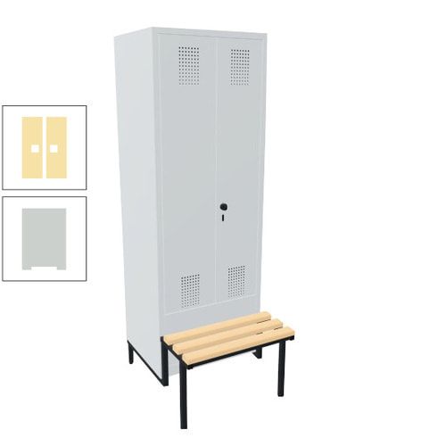 Doppel-Spind, Garderobenschrank, Buche Sitzbank integriert, 2 Abteile a 400 mm, Korpus anthrazitgrau, Tür anthrazitgrau, 1.850 x 800 x 815 mm (HxBxT)