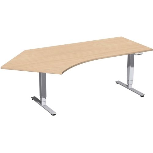 Winkelschreibtisch, Winkel links, Elektro Pro+, elektronisch höhenverstellbar, 625-1.285 x 2.166 x 1.130 mm (HxBxT), Gestell silber, Dekor Ahorn