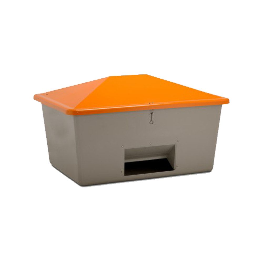 Streugutbehälter für Streusalz, Winterstreumittel, Futtermittel, mit Entnahmeöffnung, 1.100 l Volumen, 1.010 x 1.630 x 1.210 mm (HxBxT), grau/orange