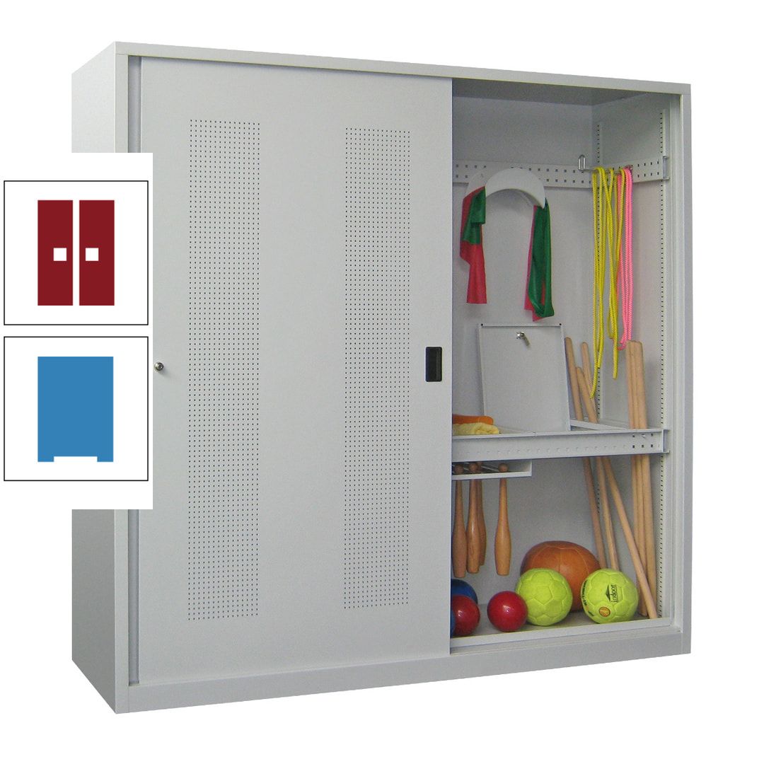 Ballschrank - Schiebetüren mit Lochfeld - Trennwand - 1.950x2.000x600 mm (HxBxT) - anthrazitgrau
