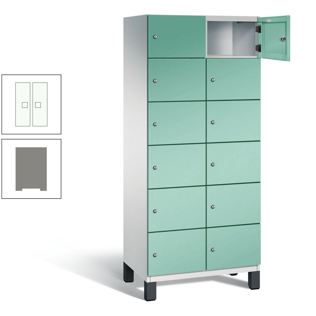 Fächerschrank, Stahlschrank, 12 Fächer, Türöffnungsbegrenzer, Füße, 1.980 x 800 x 525 mm (HxBxT), Korpus anthrazitgrau, Front anthrazitgrau