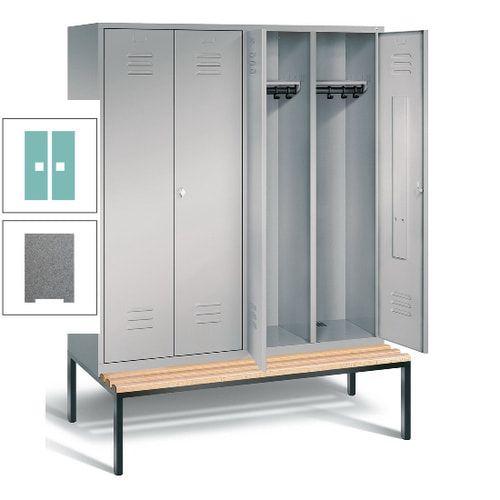 Doppel-Spindschrank, Buche Sitzbank untergebaut, 4 Abteile a 400 mm, Korpus lichtgrau, Tür anthrazitgrau, 2.090 x 1.590 x 815 mm (HxBxT)