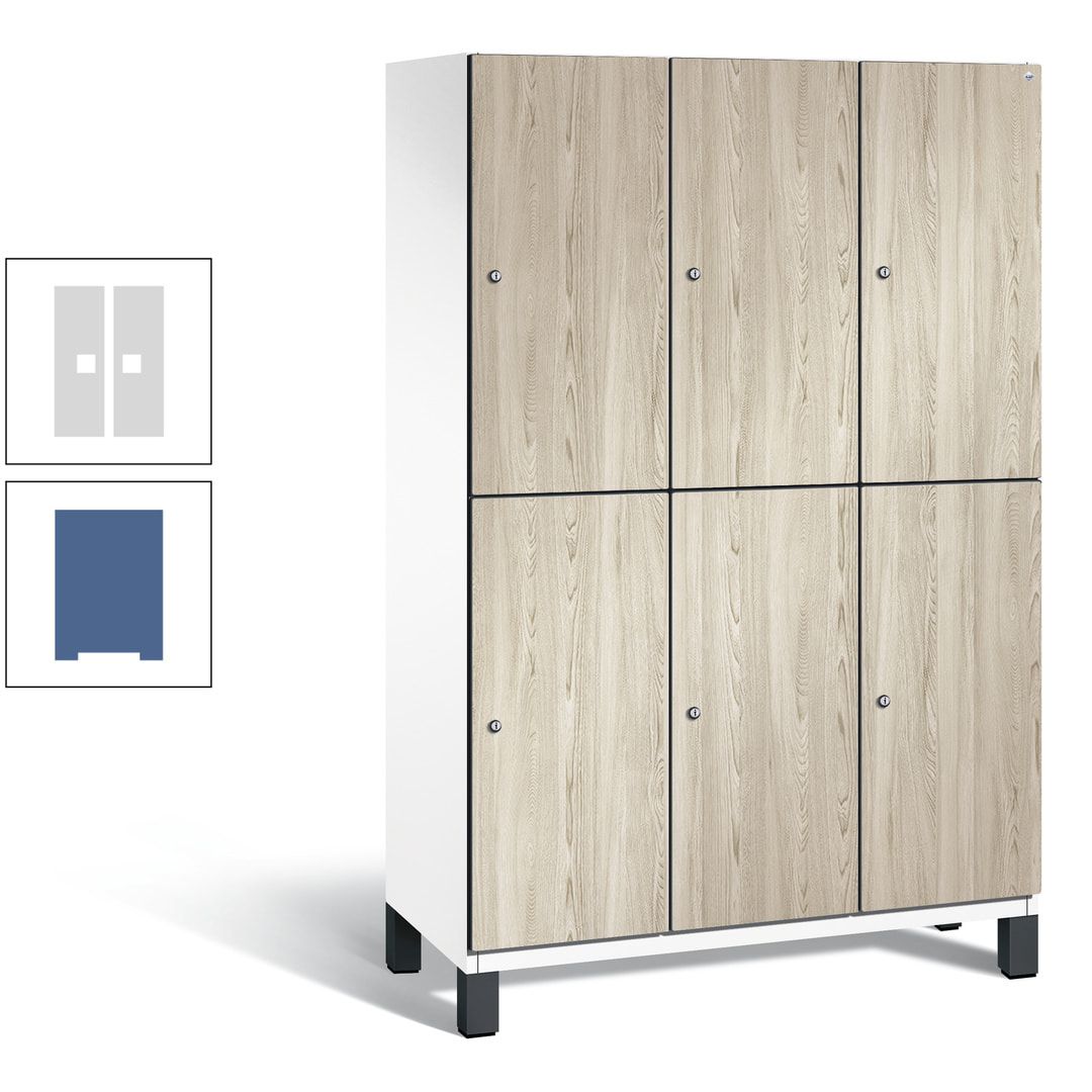 Fächerschrank, Garderobenschrank, mit Füßen, 3 Abteile, 1.980 x 1.200 x 525 mm (HxBxT), Korpus anthrazitgrau, Tür Donau-Ahorn