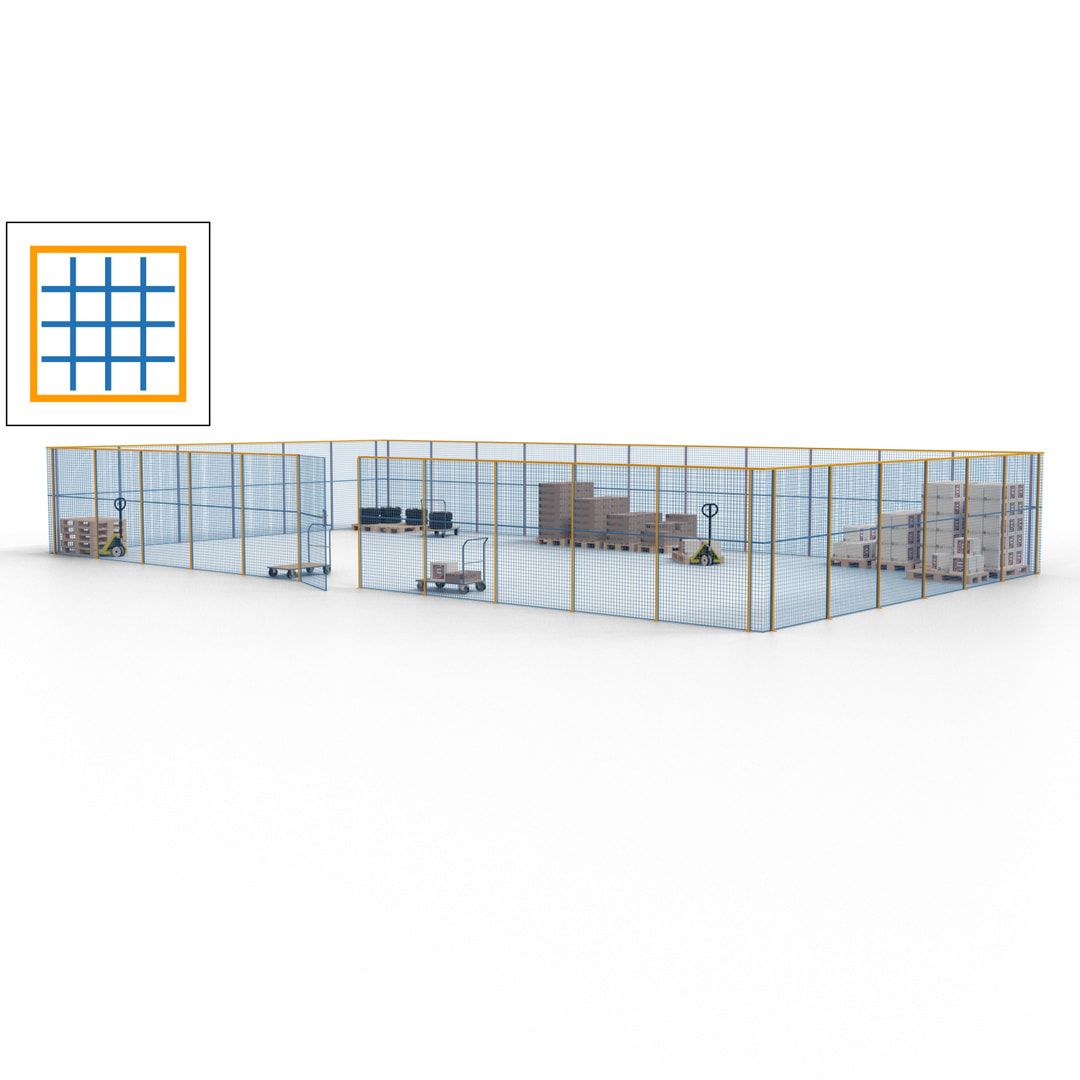Maschinen Schutzgitter - Hallentrennwand - Sicherheitszaun - Tür - 51 m - 2.200 x 16.900 x 9.400 mm (HxBxT) - enzianblau