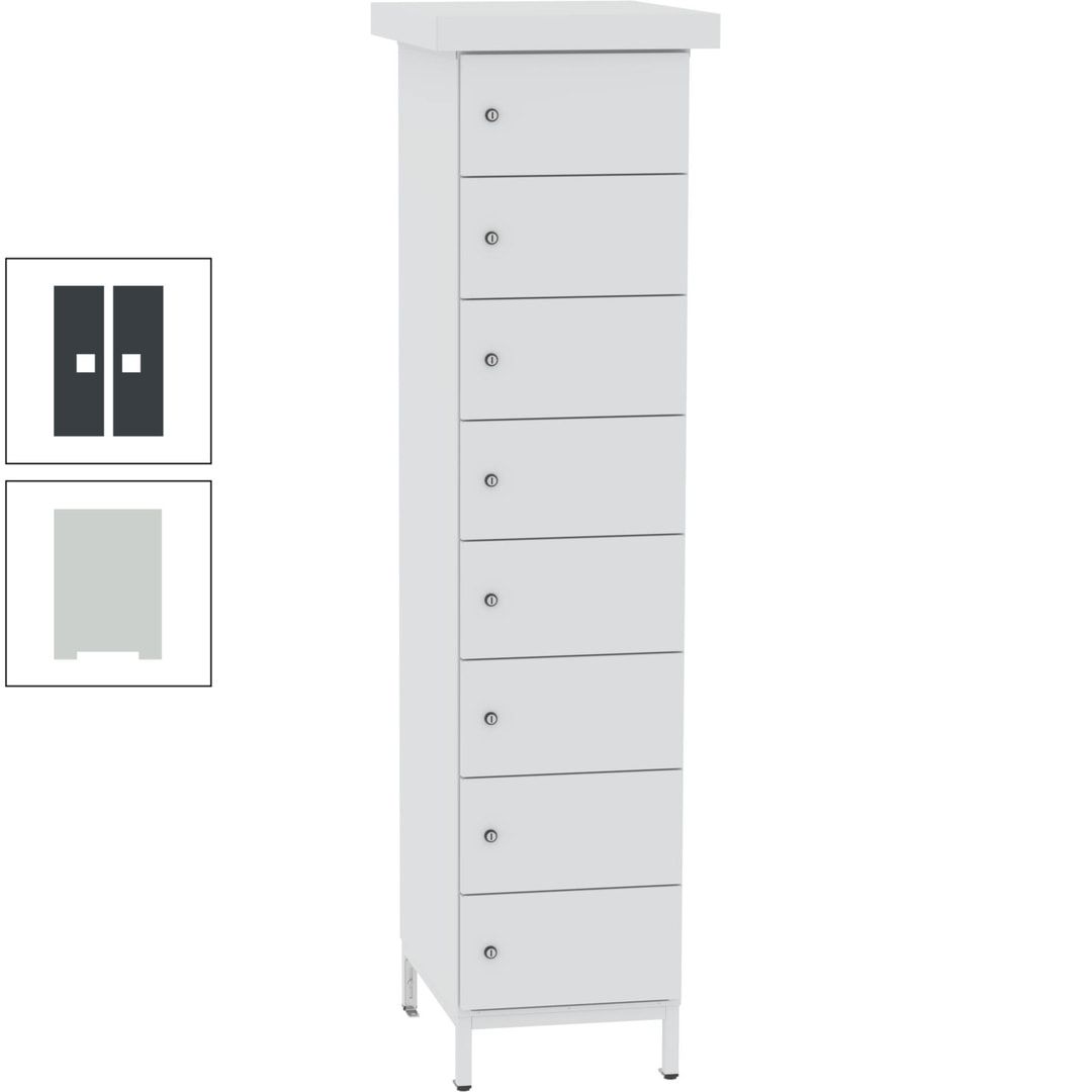 Akkuschrank, Batterieladeschrank, 8 Fächer, Schutzart IP54, Schuko, 1.855 x 400x 570 mm (HxBxT), Korpusfarbe anthrazitgrau, Frontfarbe anthrazitgrau