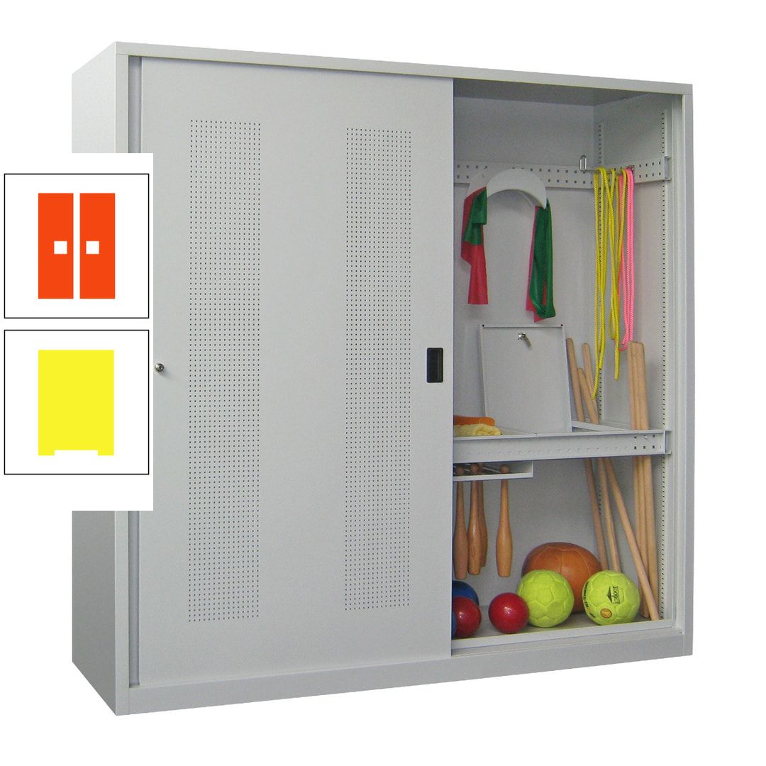 Ballschrank - Schiebetüren mit Lochfeld - Trennwand - 1.950x2.000x600 mm (HxBxT) - anthrazitgrau